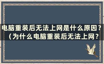 电脑重装后无法上网是什么原因？ （为什么电脑重装后无法上网？）